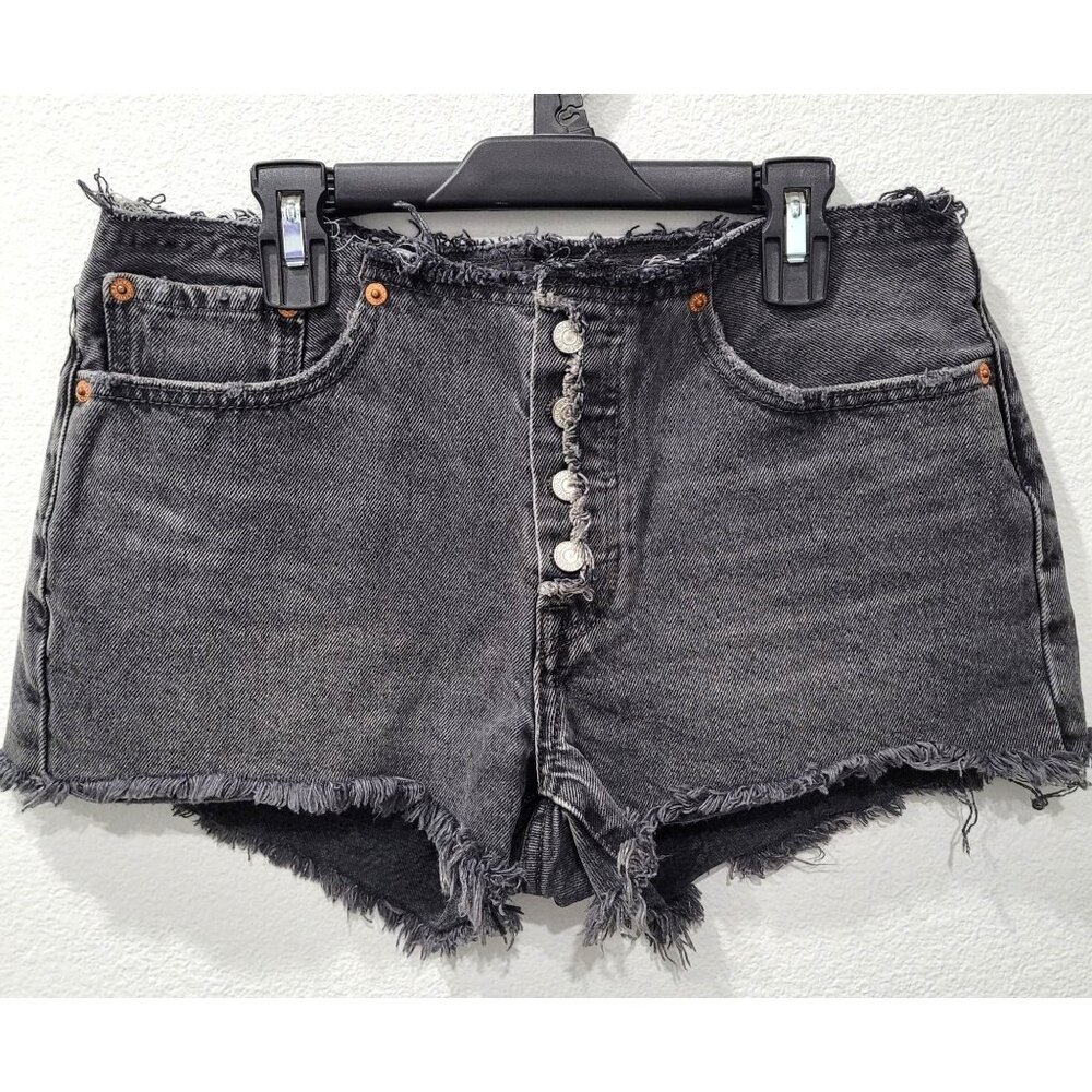 Levi's Black Distressed High-Rise Button-Fly Jean Shorts